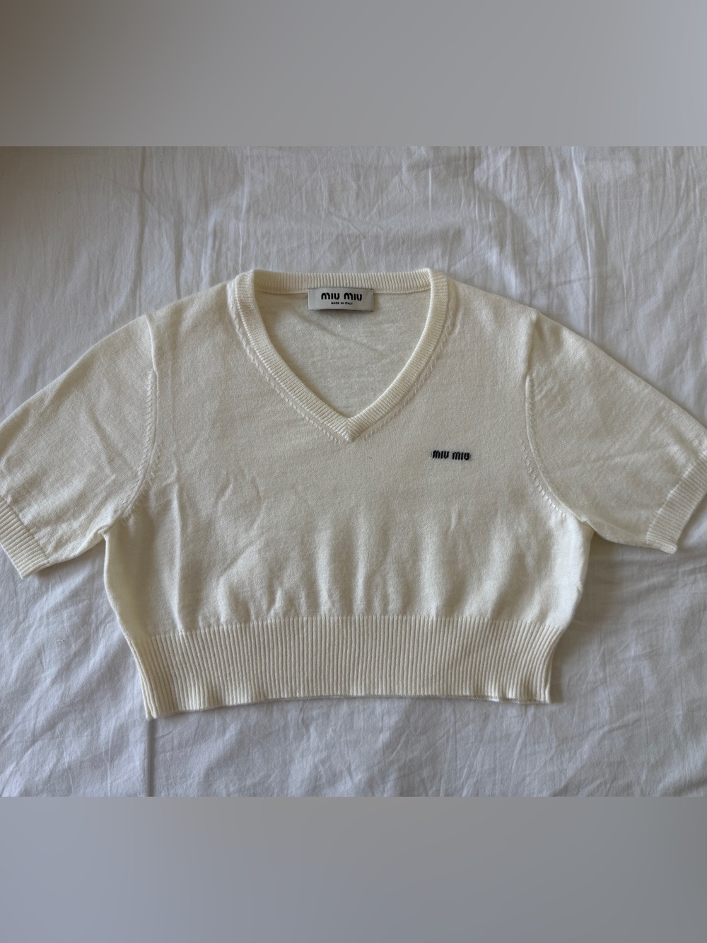 Miu Miu Girls' Cream V-Neck is Knit crop Top